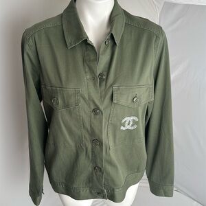 Liverpool custom sequin embellished Olive Moss Stretch Dobby Jacket